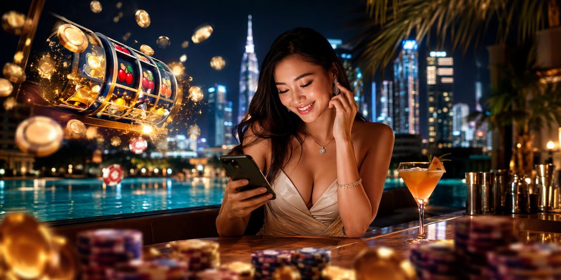 Người chơi trải nghiệm slot game tại TP.HCM dưới ánh đèn neon